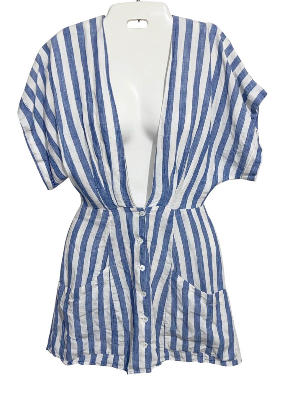 Reformation Dress Womens Size 0 Cecilia Mini Linen Blue Stripe Coastal *No belt